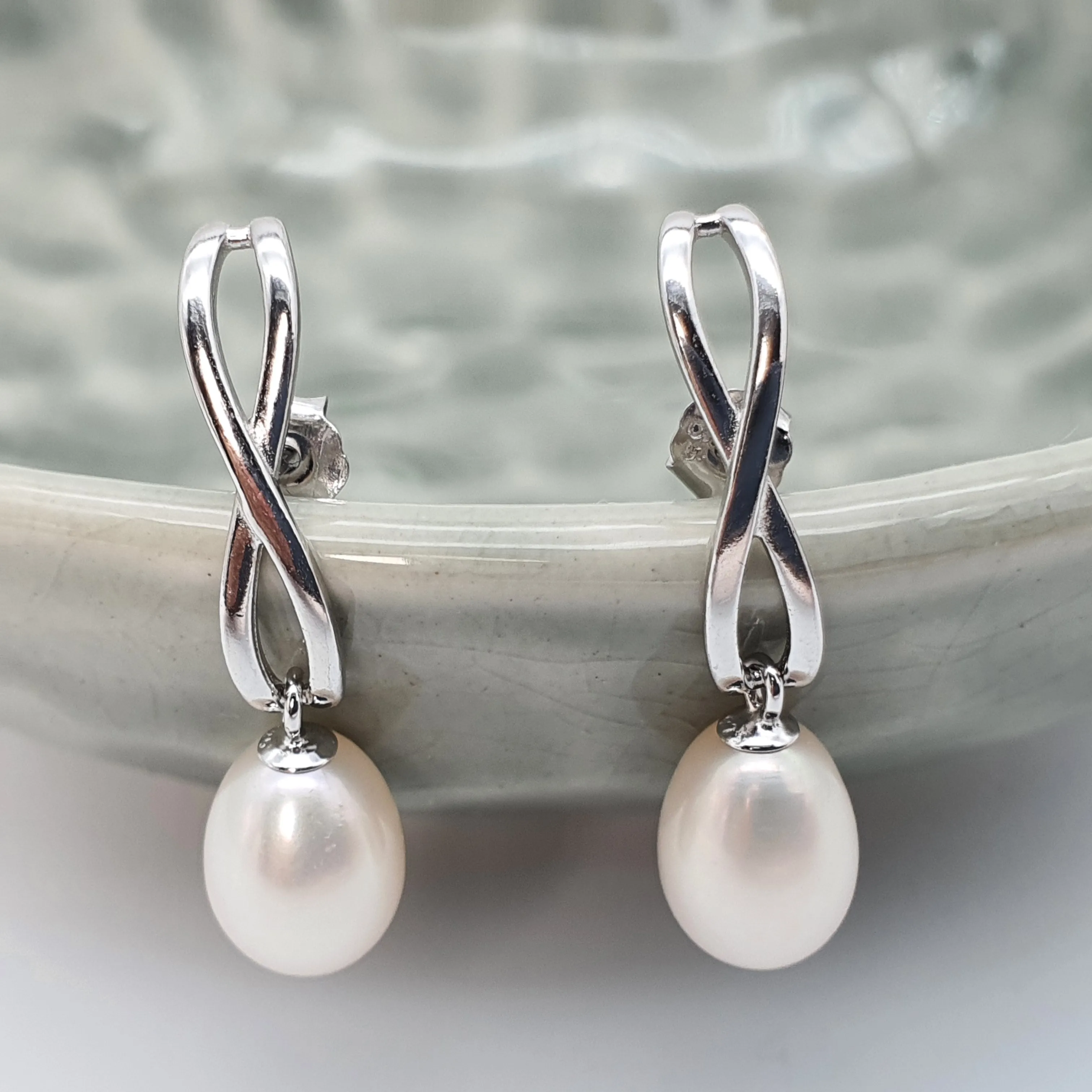 Freshwater Pearl Infinity Stud Earring, Sterling Silver