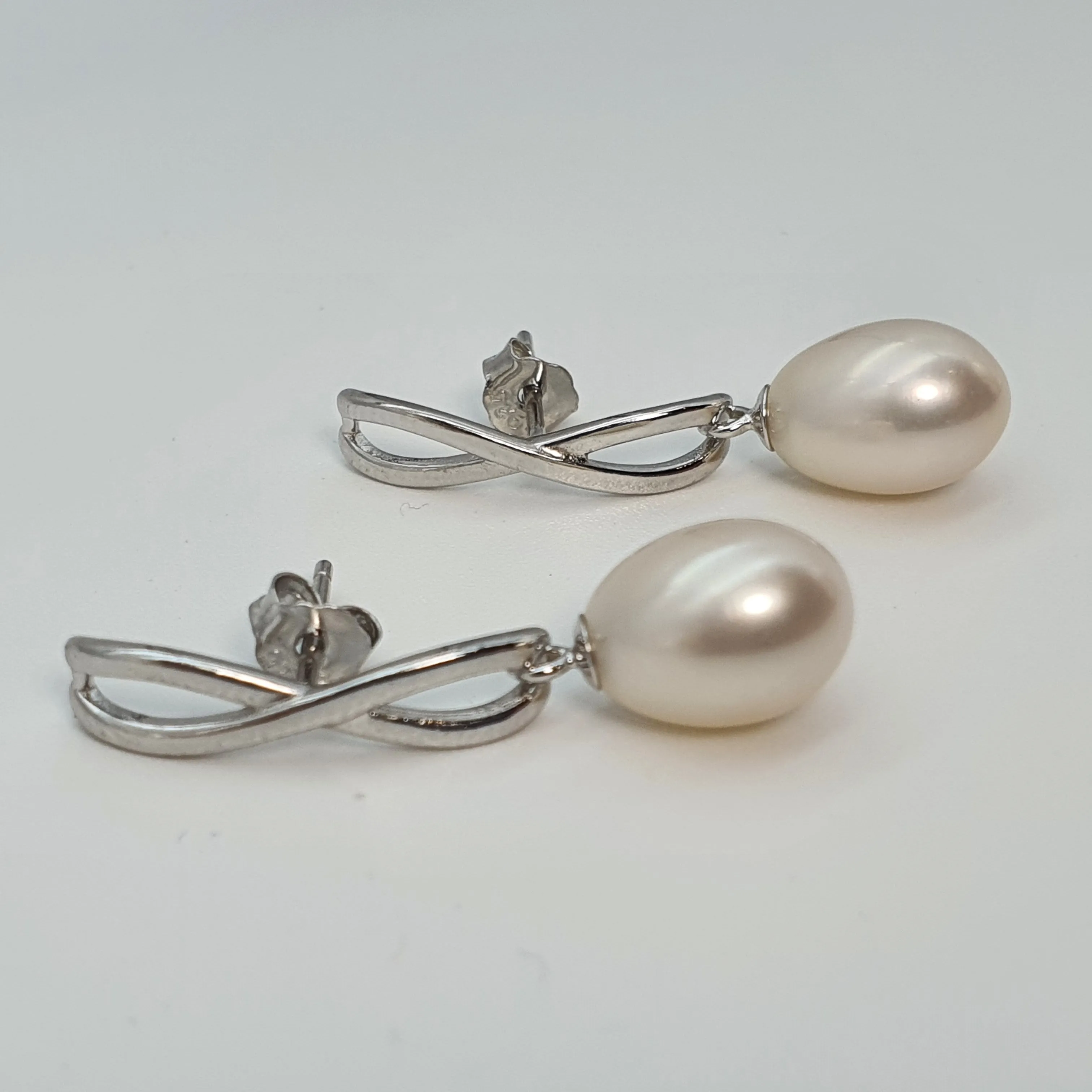 Freshwater Pearl Infinity Stud Earring, Sterling Silver