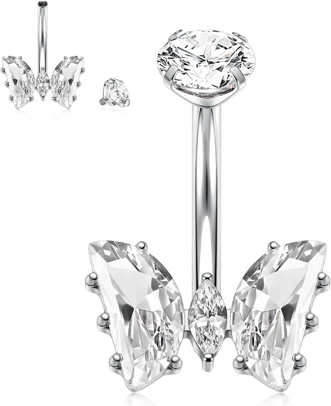 GAGABODY G23 Titanium 14G Belly Button Rings 3/8 inch 10mm Belly Piercing Prong Set Double Sparkle Navel Barbell