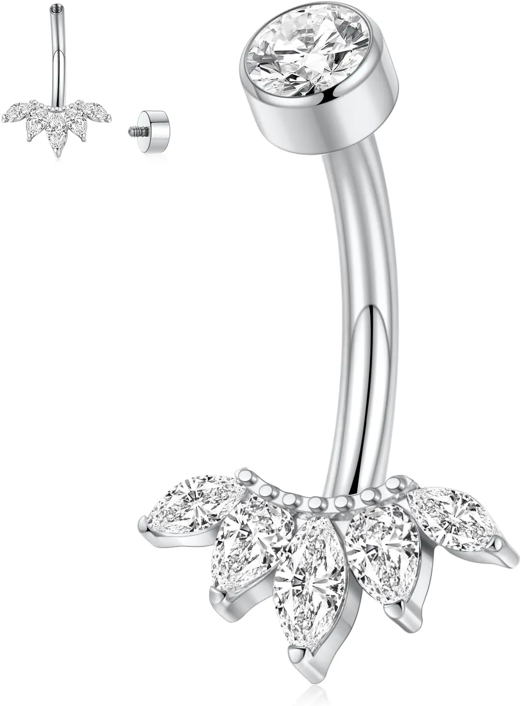 GAGABODY G23 Titanium 14G Belly Button Rings 3/8 inch 10mm Belly Piercing Prong Set Double Sparkle Navel Barbell