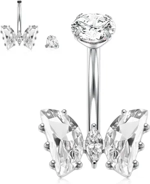 GAGABODY G23 Titanium 14G Belly Button Rings 3/8 inch 10mm Belly Piercing Prong Set Double Sparkle Navel Barbell