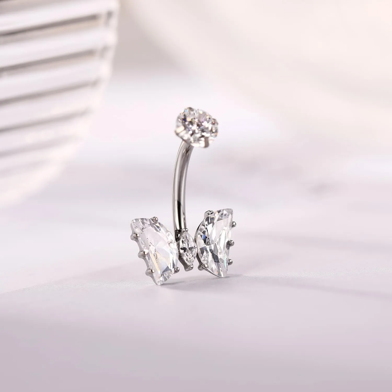 GAGABODY G23 Titanium 14G Belly Button Rings 3/8 inch 10mm Belly Piercing Prong Set Double Sparkle Navel Barbell