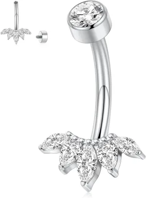 GAGABODY G23 Titanium 14G Belly Button Rings 3/8 inch 10mm Belly Piercing Prong Set Double Sparkle Navel Barbell