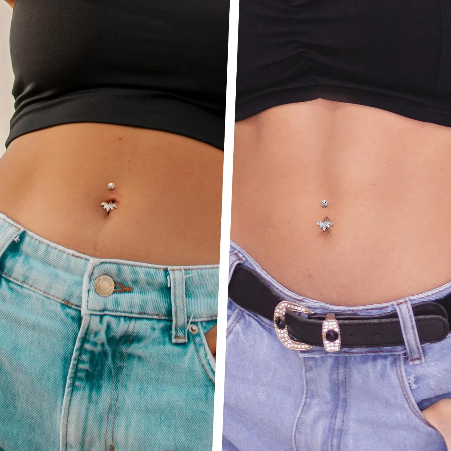 GAGABODY G23 Titanium 14G Belly Button Rings 3/8 inch 10mm Belly Piercing Prong Set Double Sparkle Navel Barbell