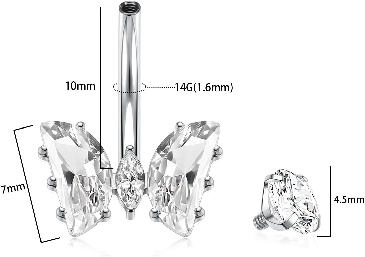 GAGABODY G23 Titanium 14G Belly Button Rings 3/8 inch 10mm Belly Piercing Prong Set Double Sparkle Navel Barbell
