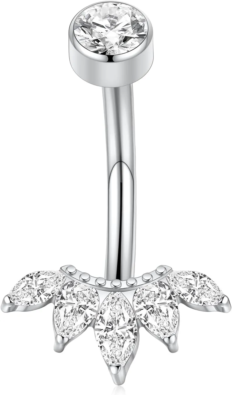 GAGABODY G23 Titanium 14G Belly Button Rings 3/8 inch 10mm Belly Piercing Prong Set Double Sparkle Navel Barbell