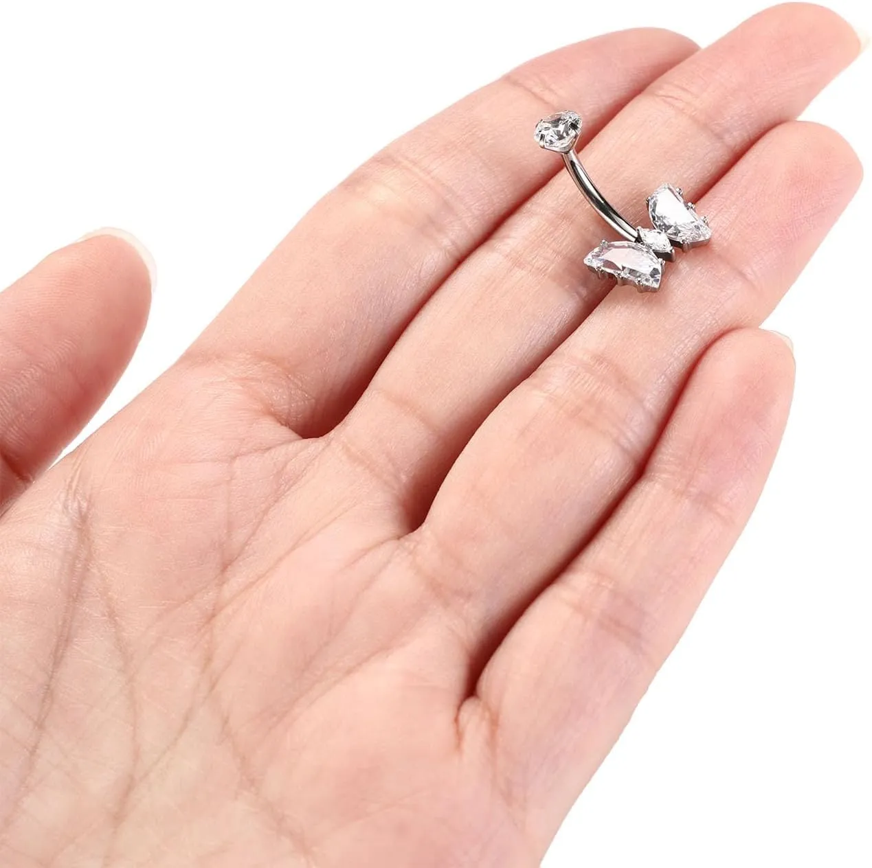 GAGABODY G23 Titanium 14G Belly Button Rings 3/8 inch 10mm Belly Piercing Prong Set Double Sparkle Navel Barbell