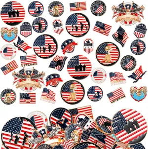 Giegxin 40 Pcs Memorial Day American Flag Lapel Pins USA Veterans Day Patriotic Enamel Brooch Pins Souvenir Badge Bulk for Men Military Clothes Backpack Hat Patriotic Decoration