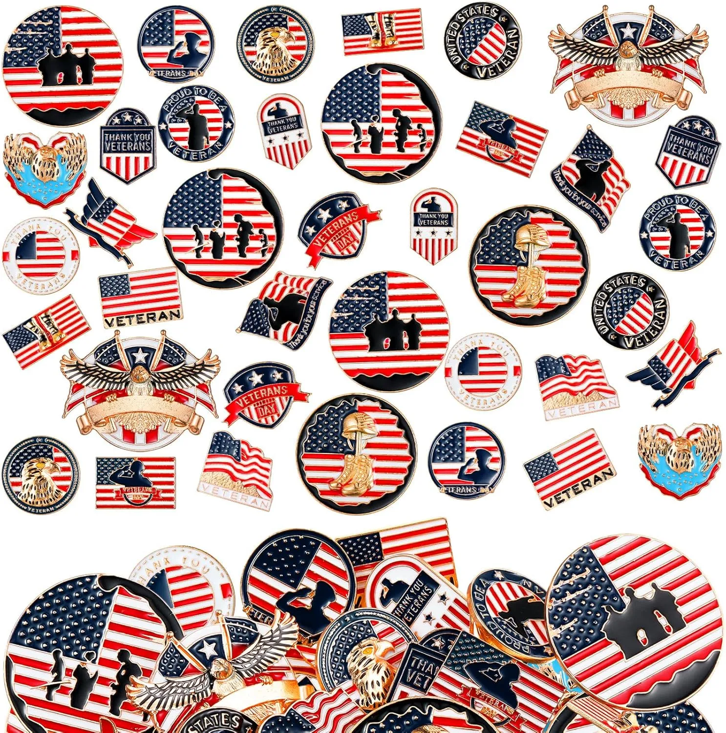 Giegxin 40 Pcs Memorial Day American Flag Lapel Pins USA Veterans Day Patriotic Enamel Brooch Pins Souvenir Badge Bulk for Men Military Clothes Backpack Hat Patriotic Decoration