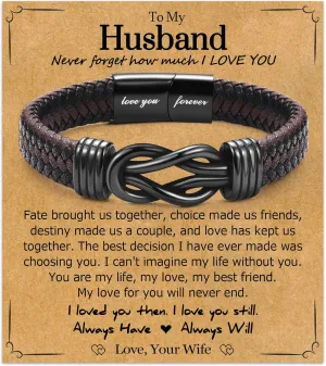 Gifts for Dad Son Grandson Boyfriend Husband, Cool Infinity Leather Bracelet for Him Birthday Christmas Anniversary Valentine's Day Present Ideas for Men