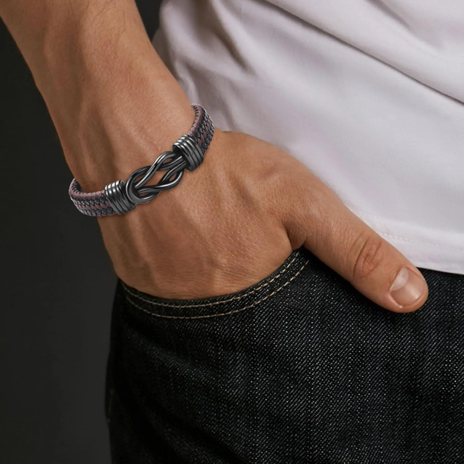Gifts for Dad Son Grandson Boyfriend Husband, Cool Infinity Leather Bracelet for Him Birthday Christmas Anniversary Valentine's Day Present Ideas for Men