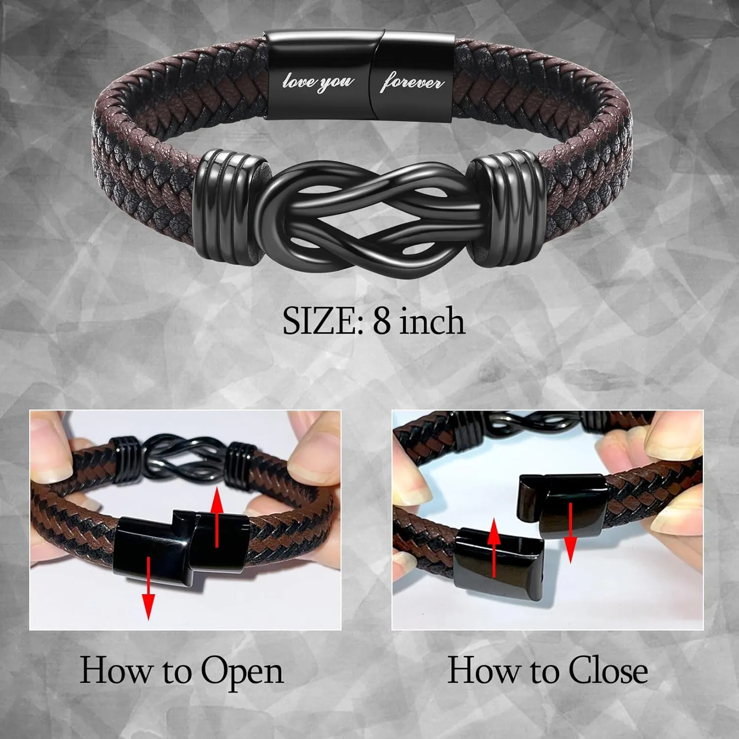 Gifts for Dad Son Grandson Boyfriend Husband, Cool Infinity Leather Bracelet for Him Birthday Christmas Anniversary Valentine's Day Present Ideas for Men