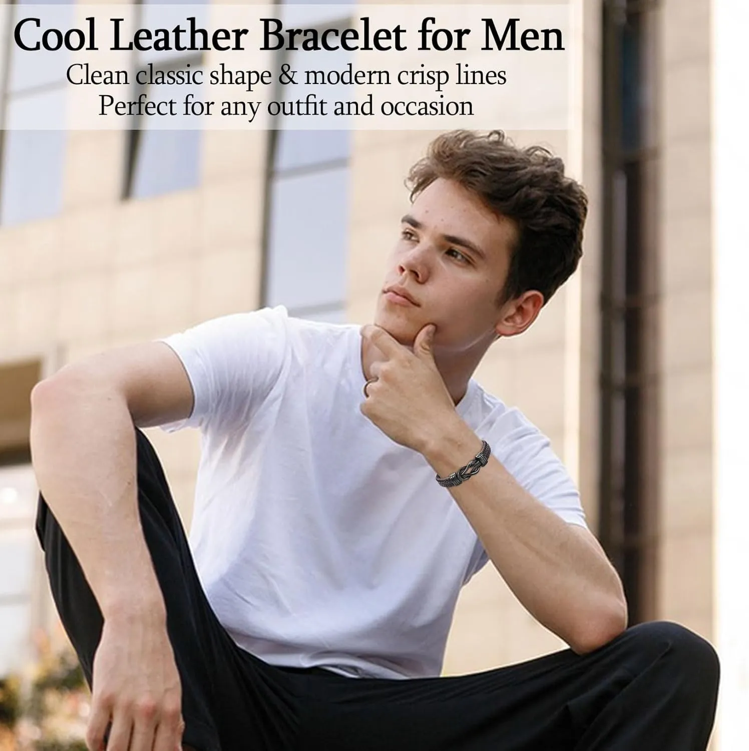 Gifts for Dad Son Grandson Boyfriend Husband, Cool Infinity Leather Bracelet for Him Birthday Christmas Anniversary Valentine's Day Present Ideas for Men