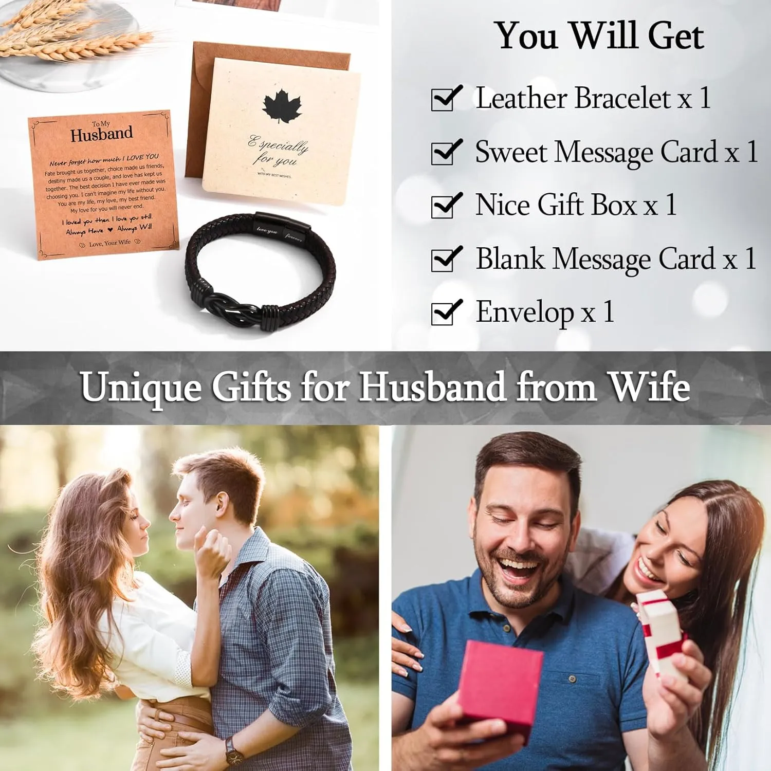 Gifts for Dad Son Grandson Boyfriend Husband, Cool Infinity Leather Bracelet for Him Birthday Christmas Anniversary Valentine's Day Present Ideas for Men