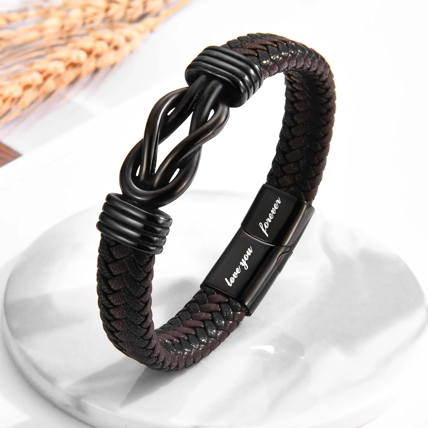 Gifts for Dad Son Grandson Boyfriend Husband, Cool Infinity Leather Bracelet for Him Birthday Christmas Anniversary Valentine's Day Present Ideas for Men