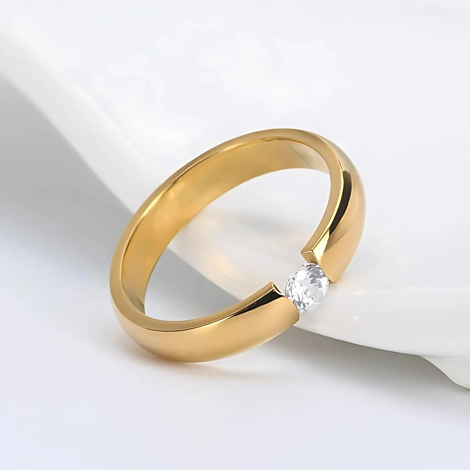 Ginger Lyne Collection Black Plated Stainless Steel 3.5mm Single Crystal Wedding Band Ring