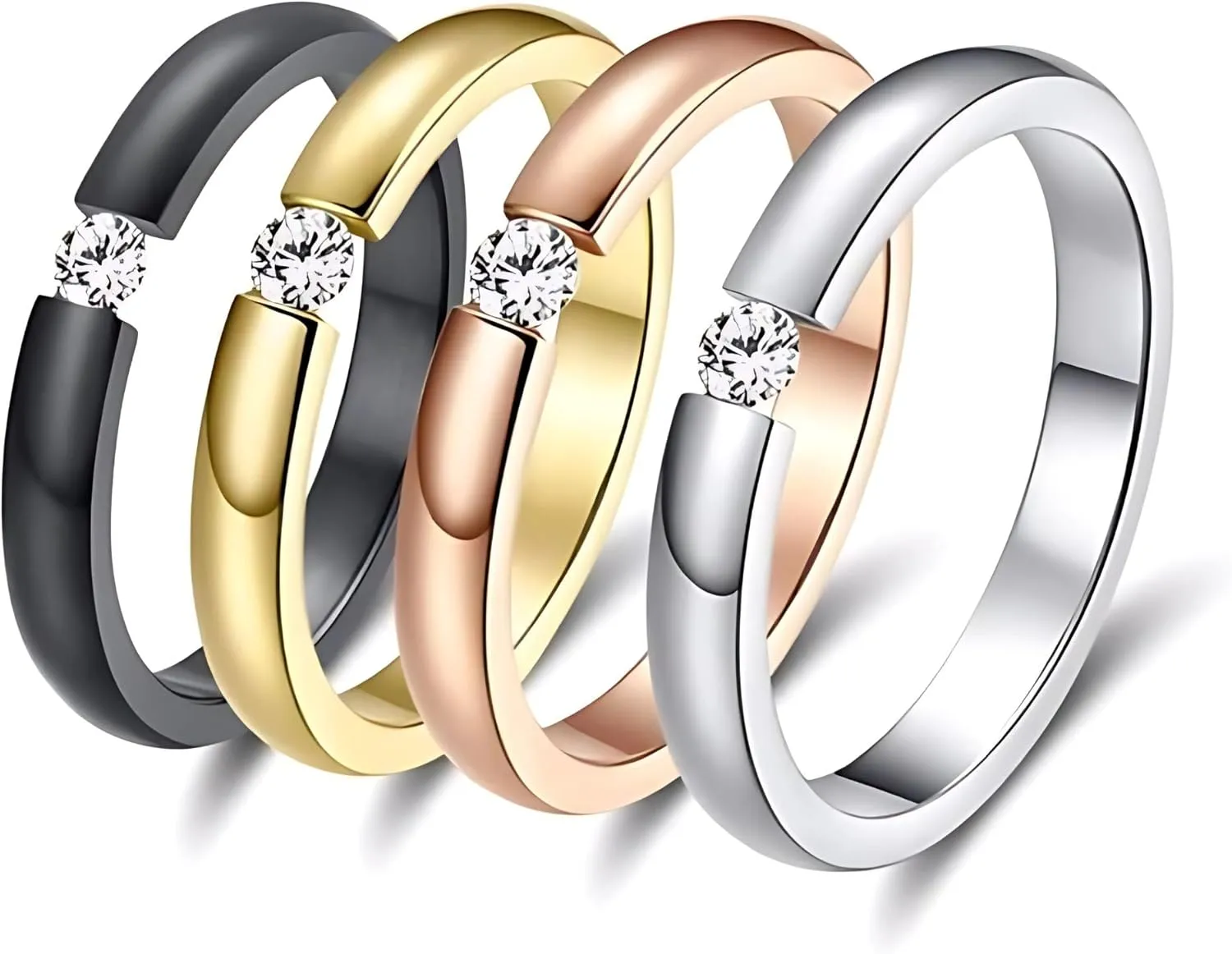Ginger Lyne Collection Black Plated Stainless Steel 3.5mm Single Crystal Wedding Band Ring