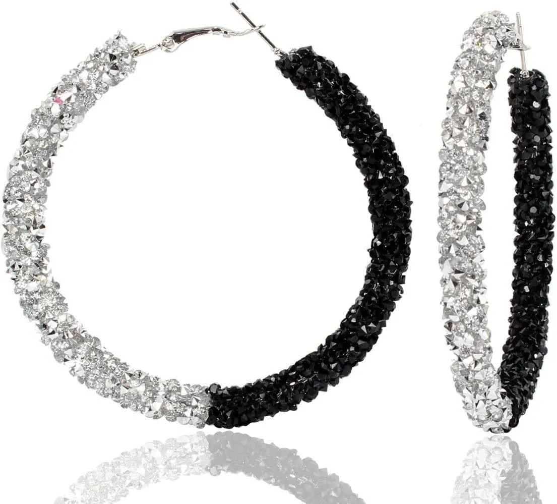 Glitter Hoop Earrings Full Circle Round Sparkle Rhinestone Crystal Wrapped Drop Dangle Earrings for Women Bohemia Statement Jewelry