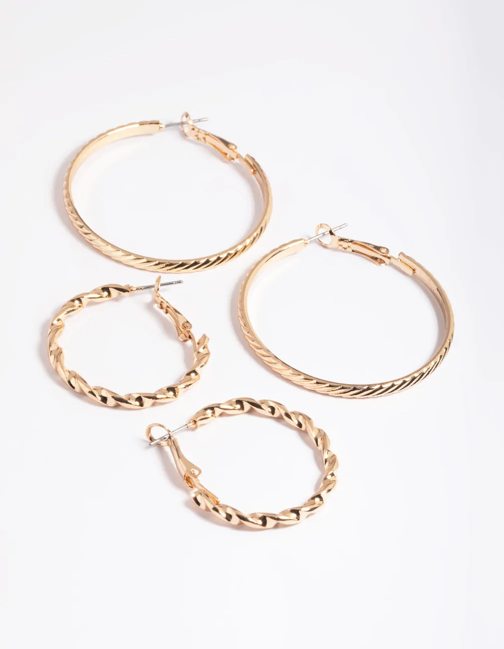 Gold Mix Twist Hoop Earrings Pack
