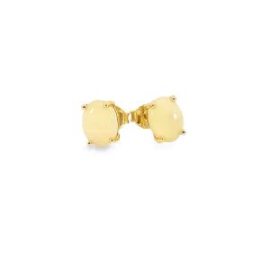 Gold Plated Silver 8x6mm White Opal Earring studs