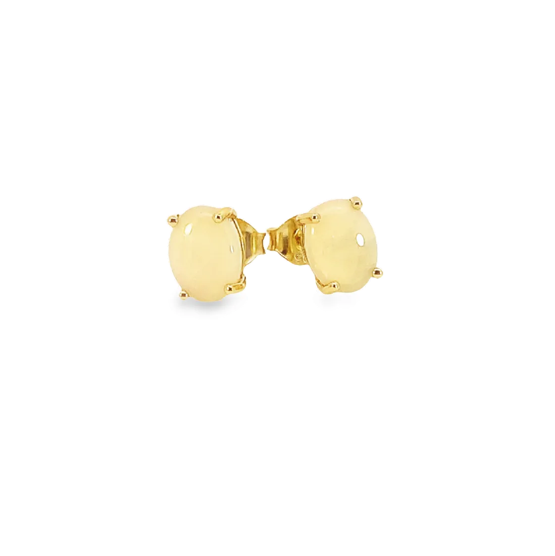 Gold Plated Silver 8x6mm White Opal Earring studs