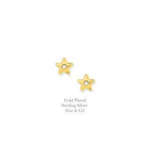 Gold Plated Star And CZ Earring Studs - Sterling Silver Luxury