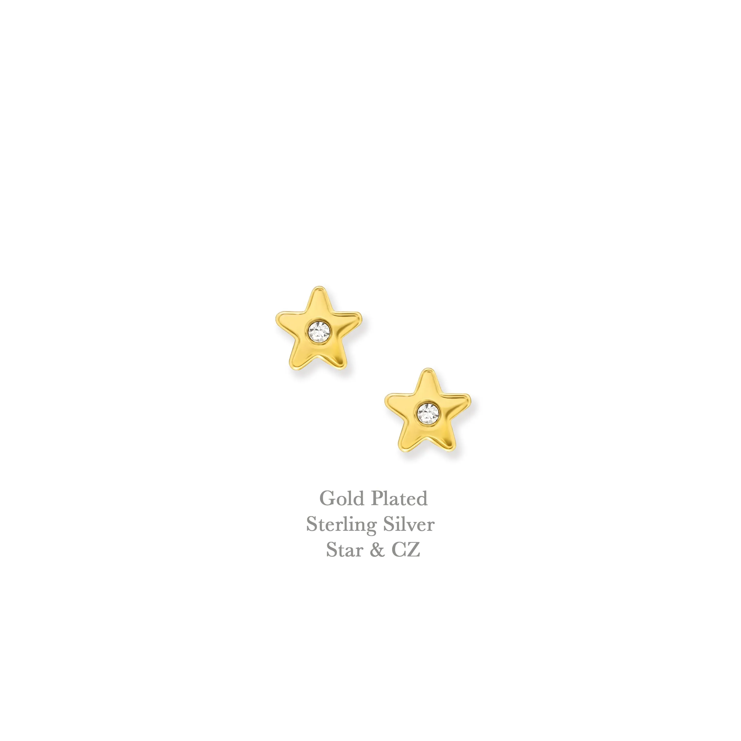 Gold Plated Star And CZ Earring Studs - Sterling Silver Luxury
