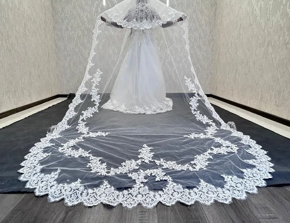 GownLink Bridal Cathedral Long Veil with Front Face Layer for Christian & catholic Wedding
