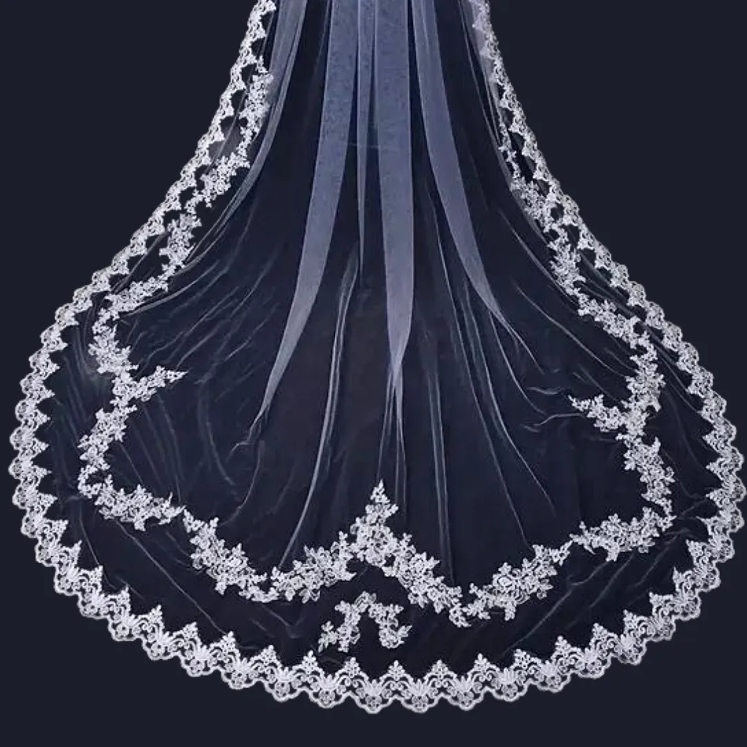GownLink Bridal Cathedral Long Veil with Front Face Layer for Christian & catholic Wedding