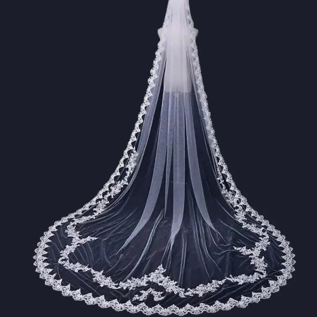 GownLink Bridal Cathedral Long Veil with Front Face Layer for Christian & catholic Wedding