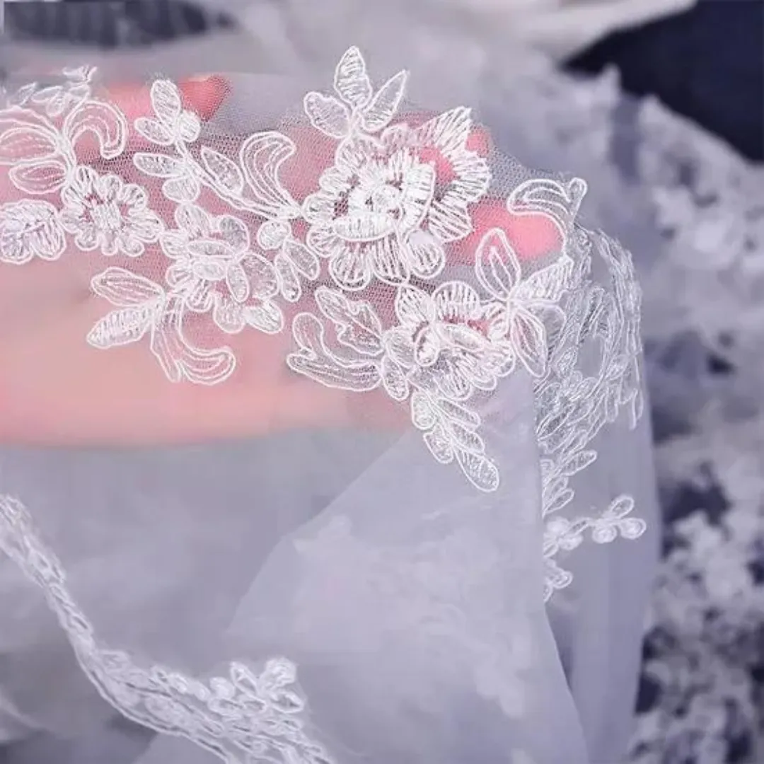 GownLink Bridal Cathedral Long Veil with Front Face Layer for Christian & catholic Wedding