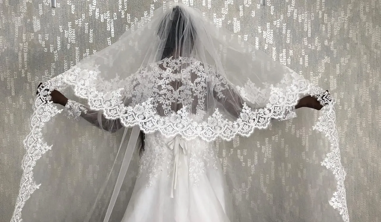 GownLink Bridal Cathedral Long Veil with Front Face Layer for Christian & catholic Wedding