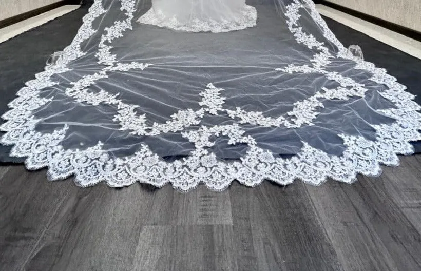GownLink Bridal Cathedral Long Veil with Front Face Layer for Christian & catholic Wedding