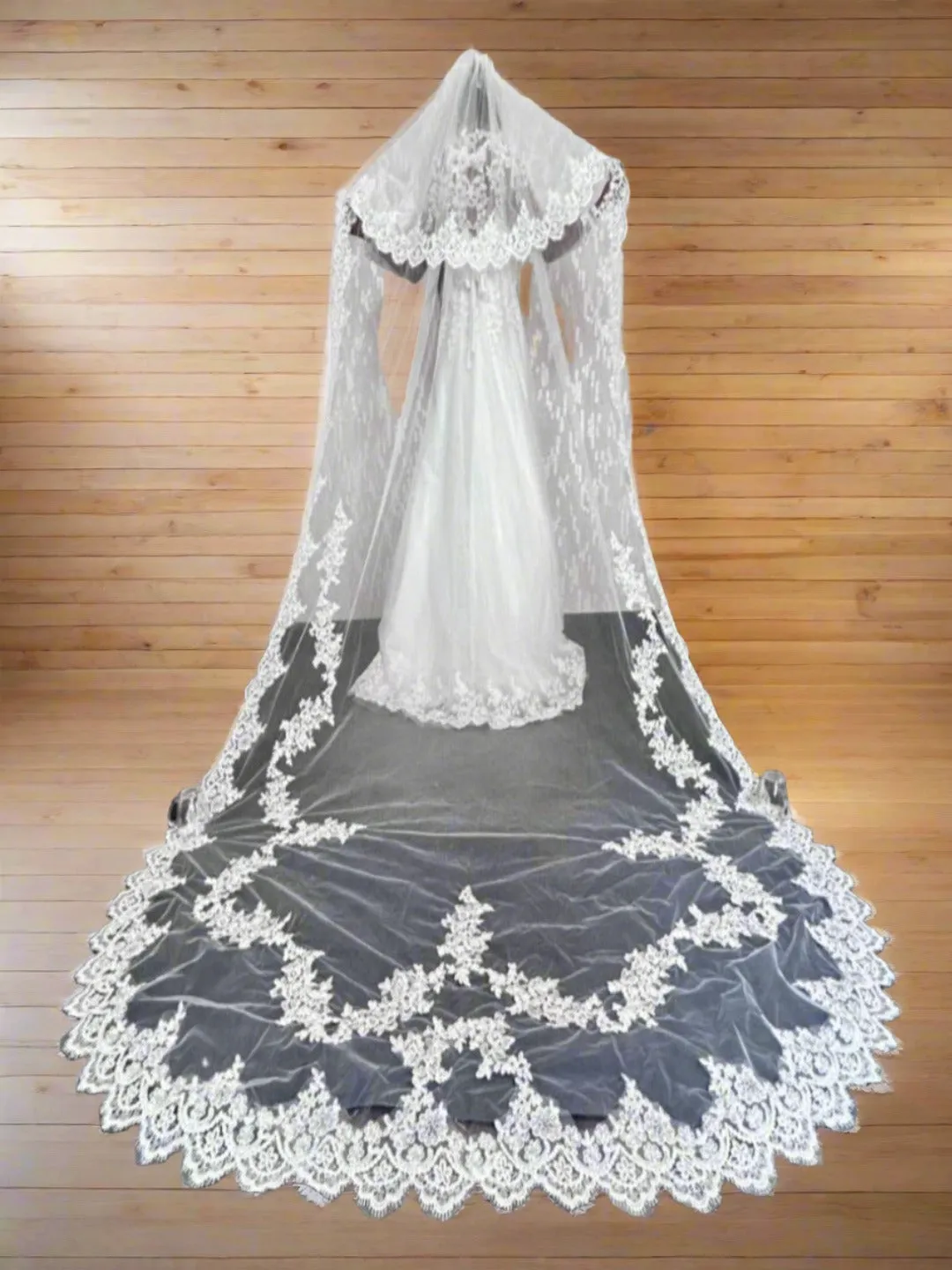GownLink Bridal Cathedral Long Veil with Front Face Layer for Christian & catholic Wedding