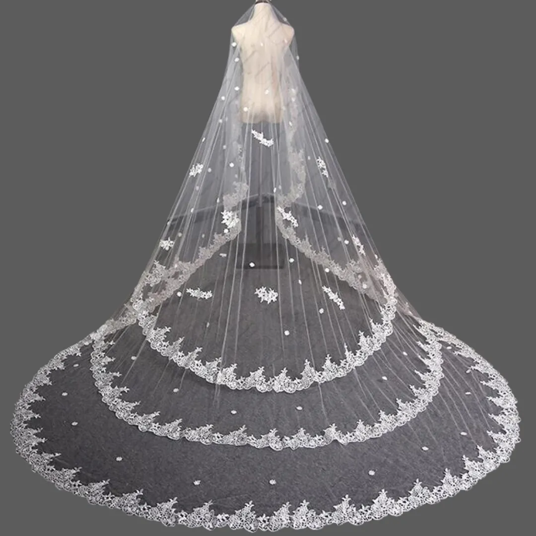 GownLink Long Cascading Bridal 5mtr Veil with Comb for Christian & Catholic Weddings GLJAV06654