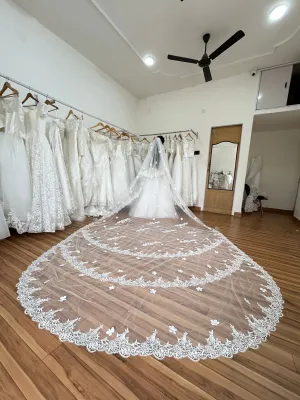 GownLink Long Cascading Bridal 5mtr Veil with Comb for Christian & Catholic Weddings GLJAV06654