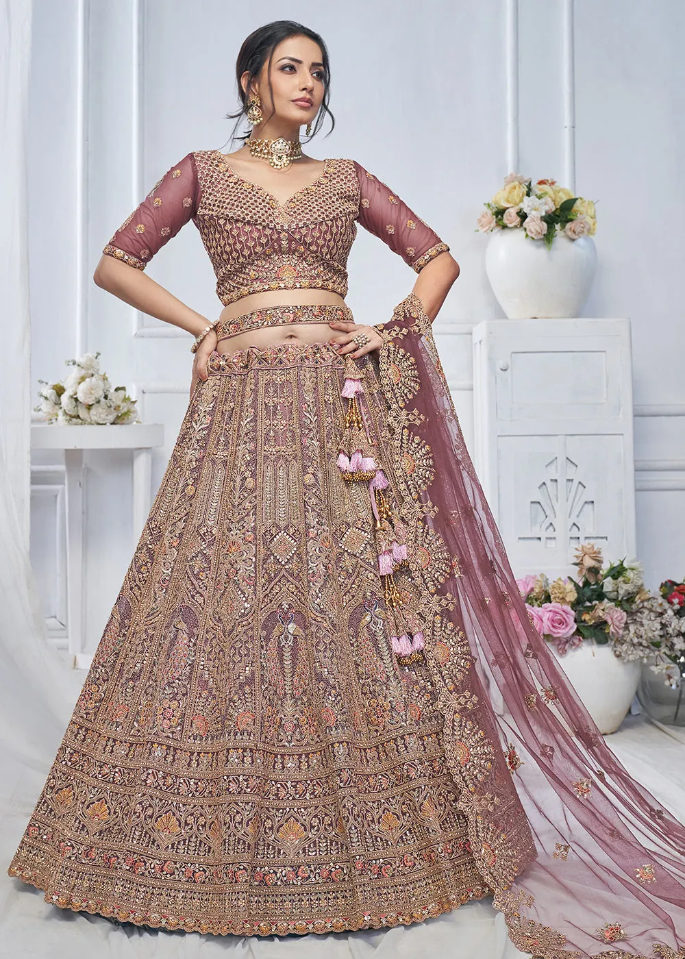 Graceful Pink All Over Embroidered Designer Lehenga Choli