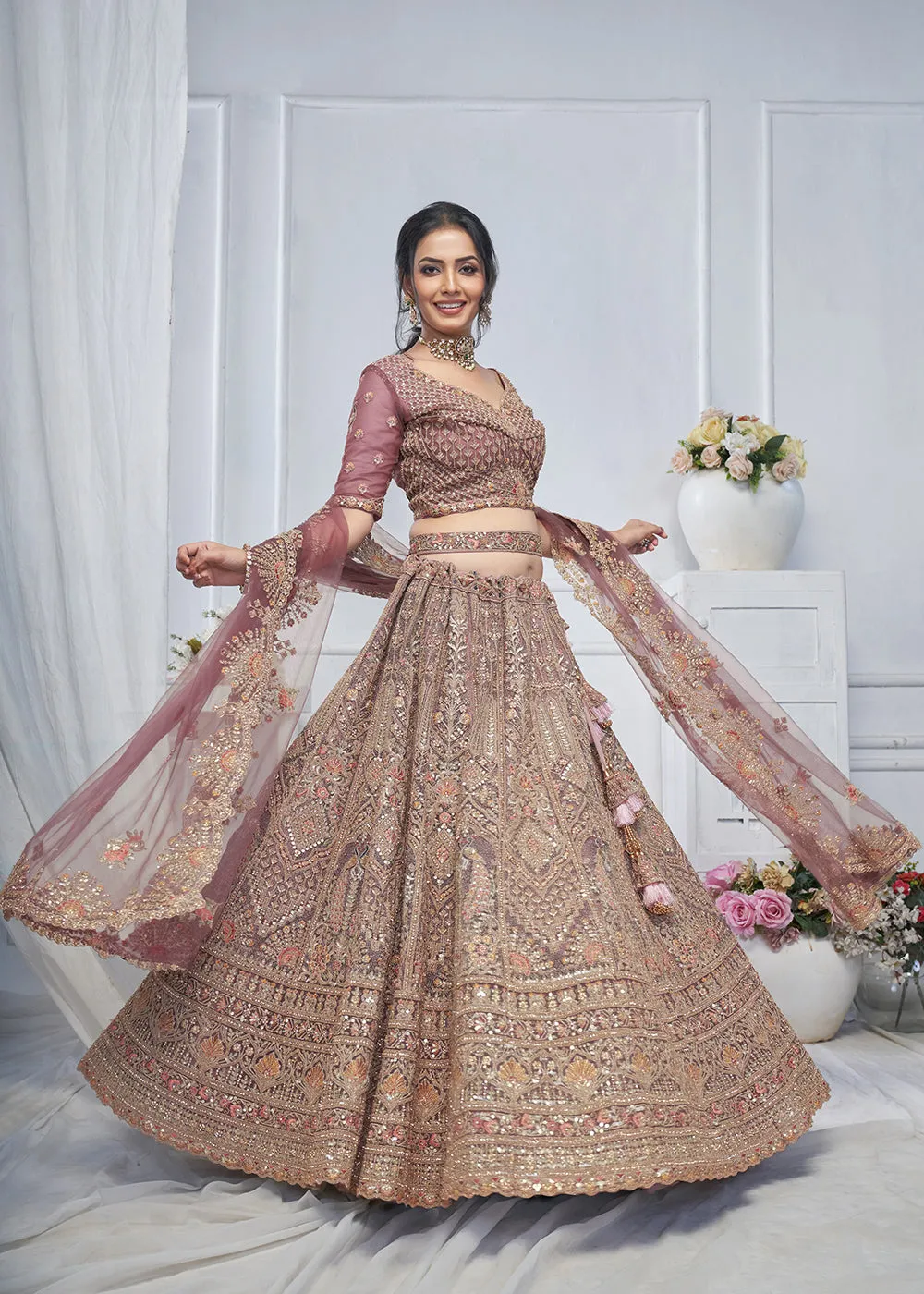 Graceful Pink All Over Embroidered Designer Lehenga Choli