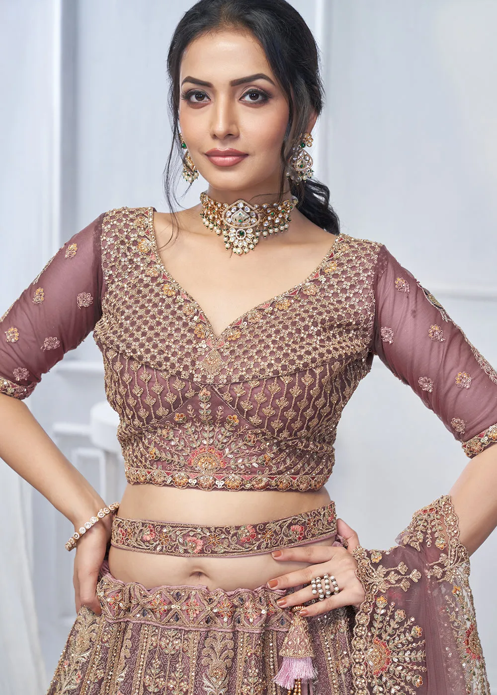 Graceful Pink All Over Embroidered Designer Lehenga Choli