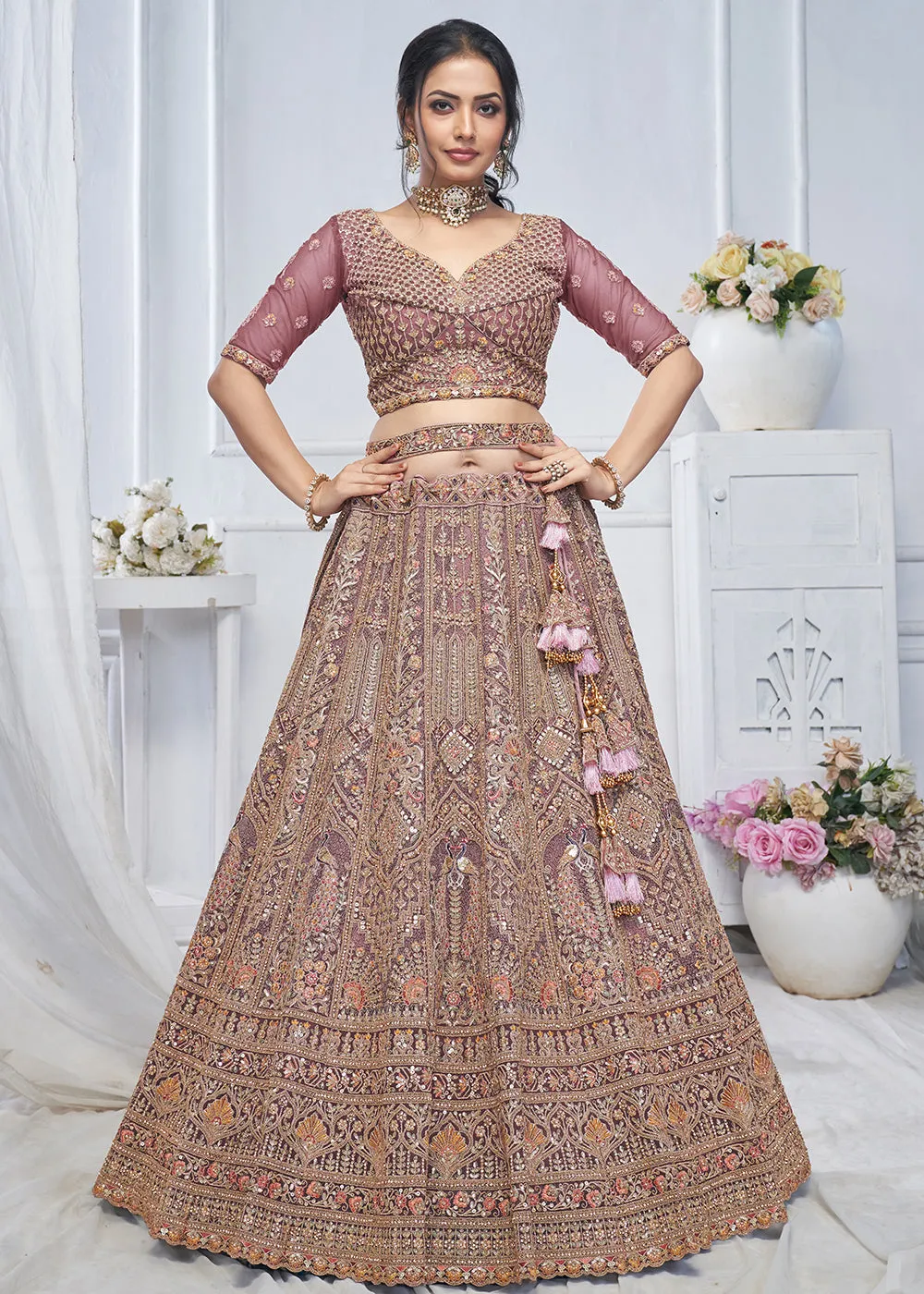Graceful Pink All Over Embroidered Designer Lehenga Choli