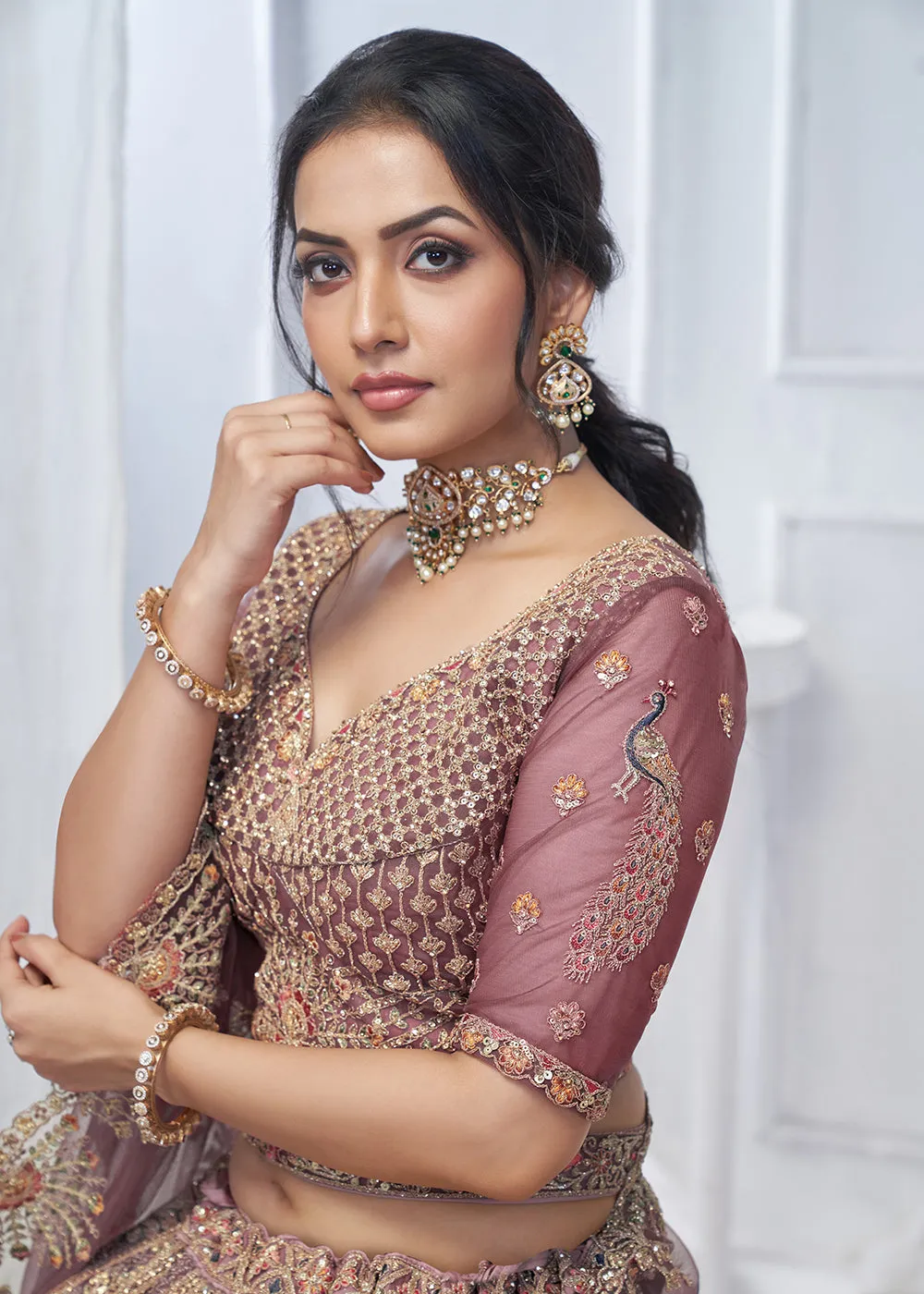 Graceful Pink All Over Embroidered Designer Lehenga Choli