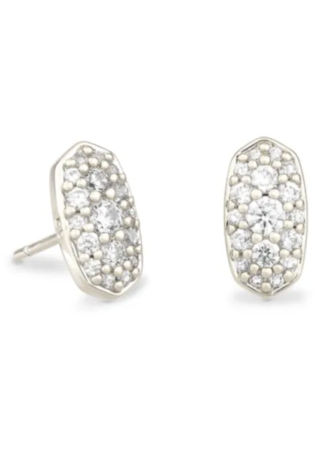 Grayson Crystal Rhodium Stud Earrings - White CZ