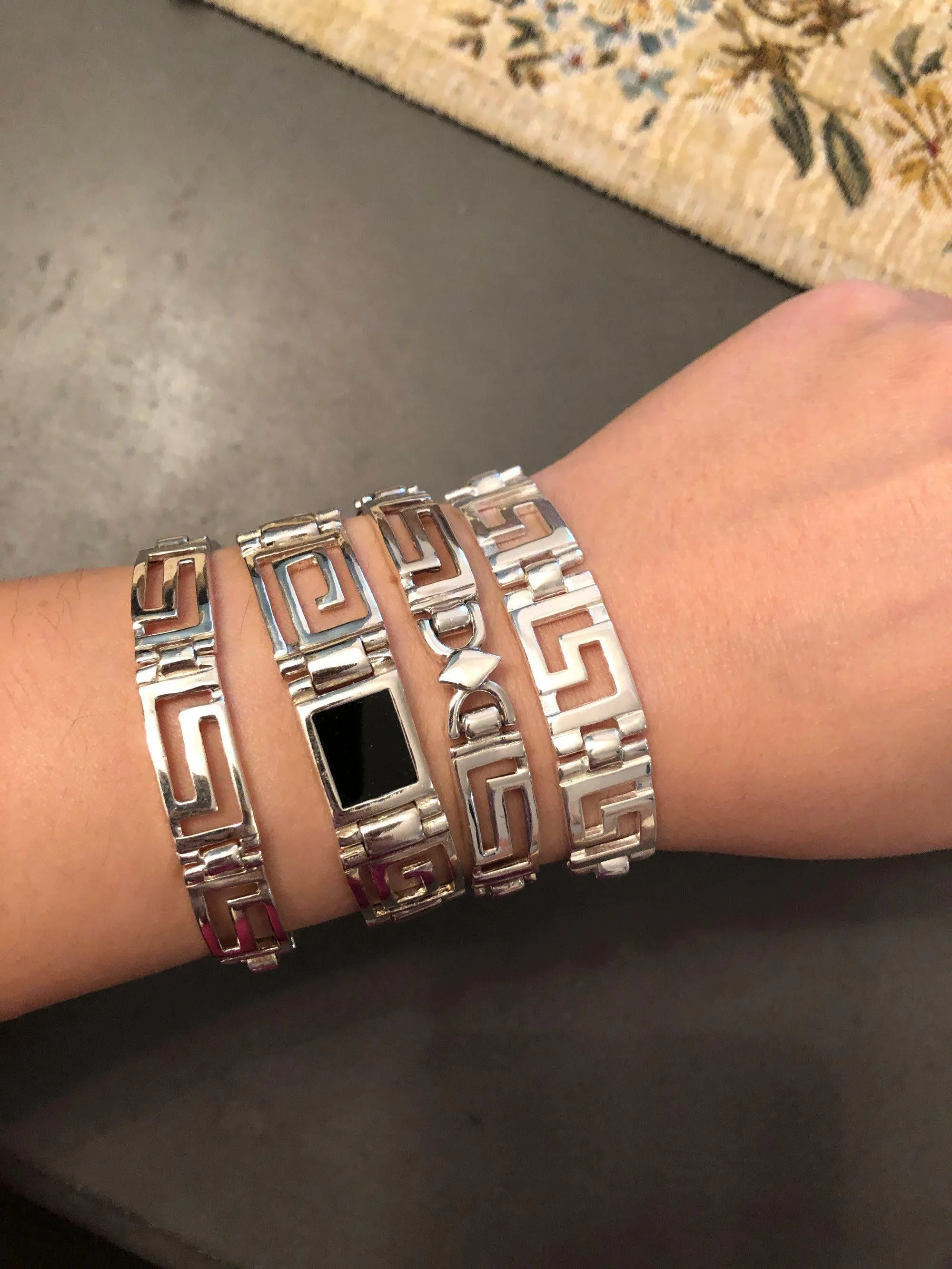 Greek Key Meander Bracelet in Sterling Silver (B-61)
