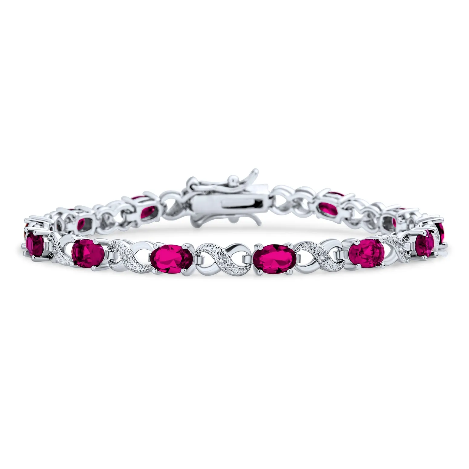 Green Red Oval CZ Tennis Bracelet in Silver Plated Finish