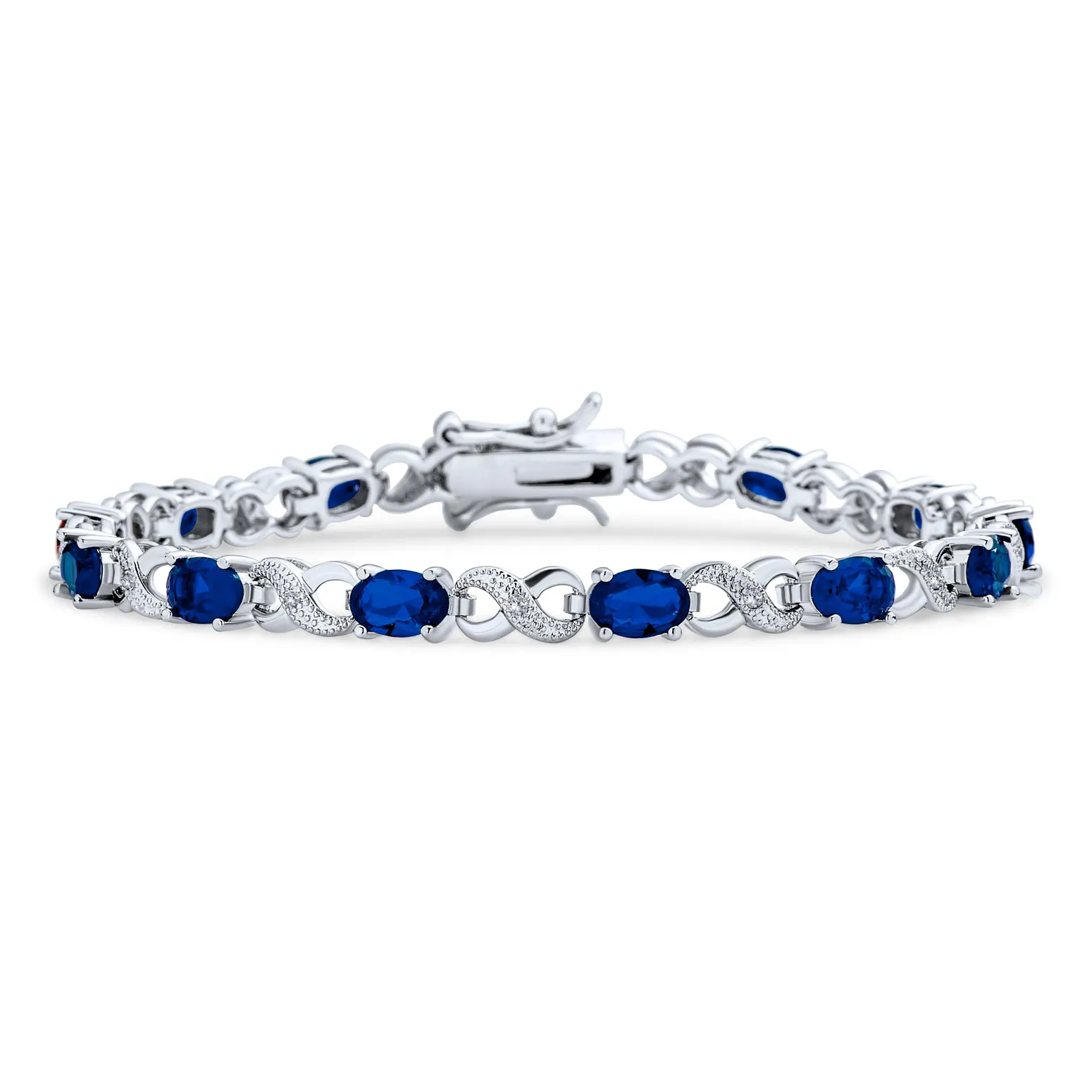 Green Red Oval CZ Tennis Bracelet in Silver Plated Finish