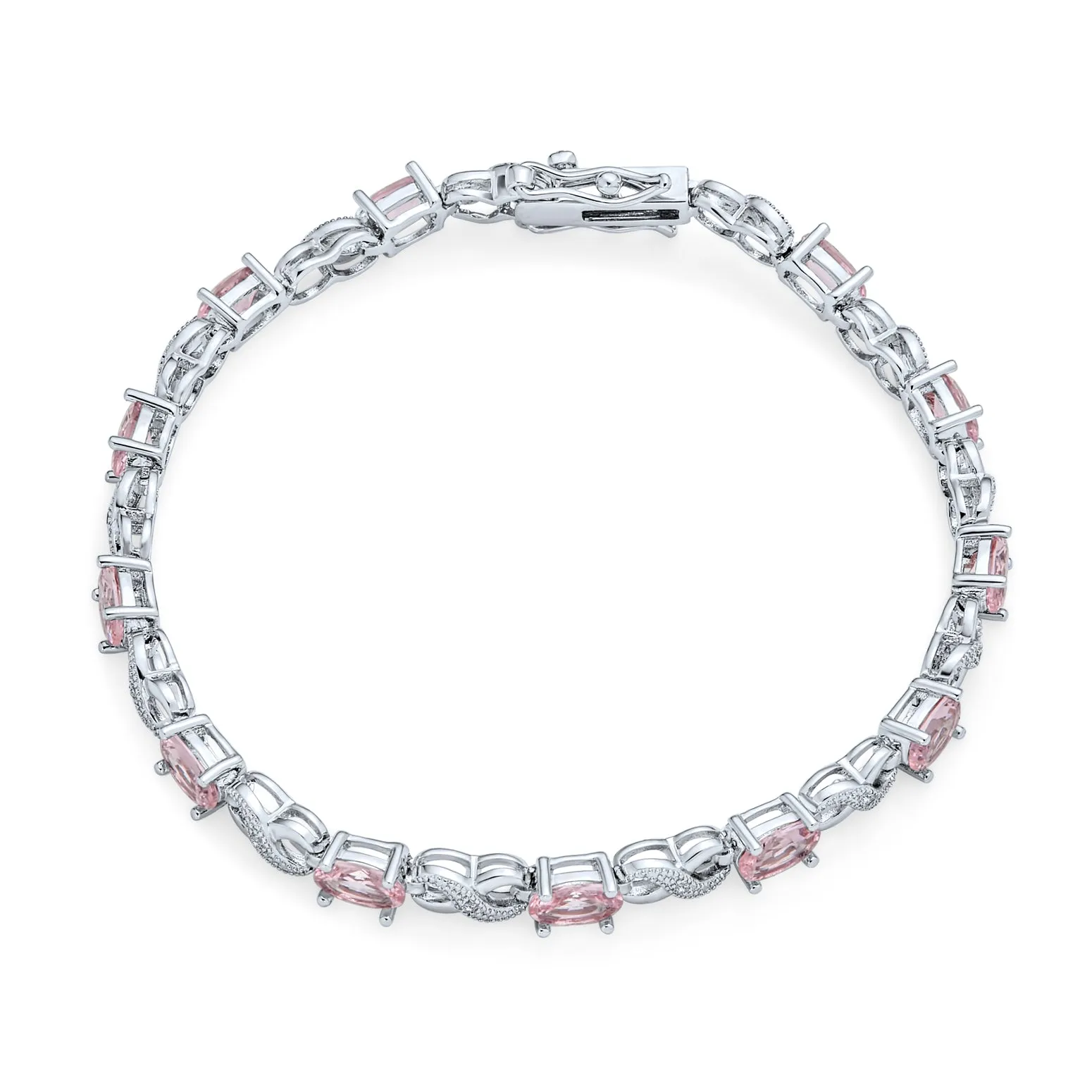 Green Red Oval CZ Tennis Bracelet in Silver Plated Finish
