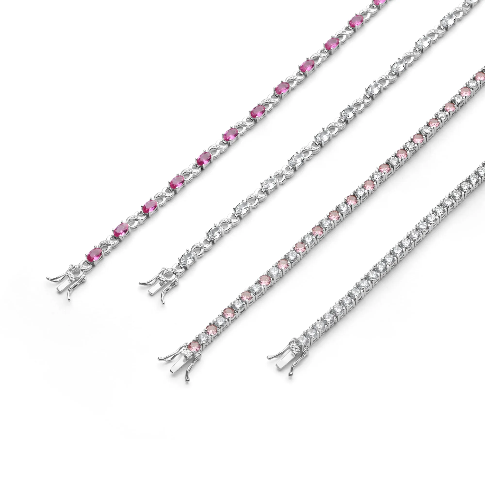 Green Red Oval CZ Tennis Bracelet in Silver Plated Finish