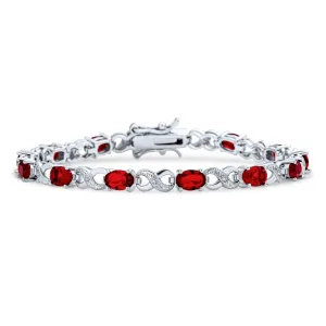Green Red Oval CZ Tennis Bracelet in Silver Plated Finish