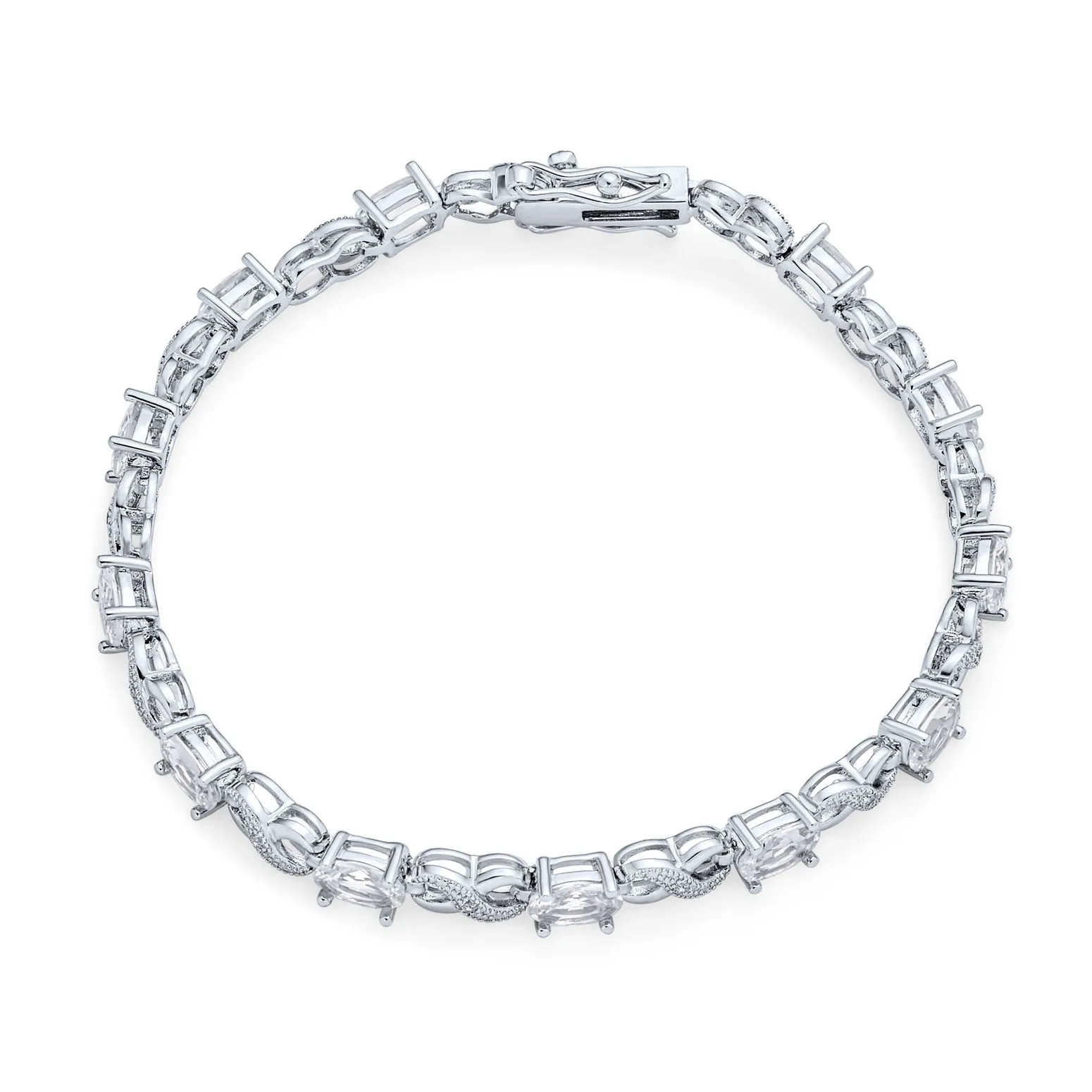Green Red Oval CZ Tennis Bracelet in Silver Plated Finish