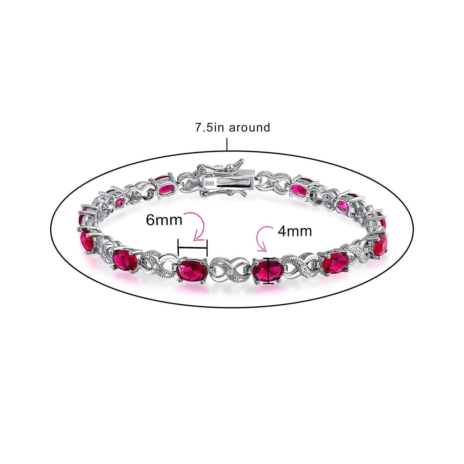 Green Red Oval CZ Tennis Bracelet in Silver Plated Finish